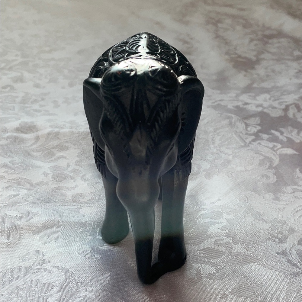 Intricately Black Marble Carved Elephant Figurine.  6x6x3” - Picture 2 of 8